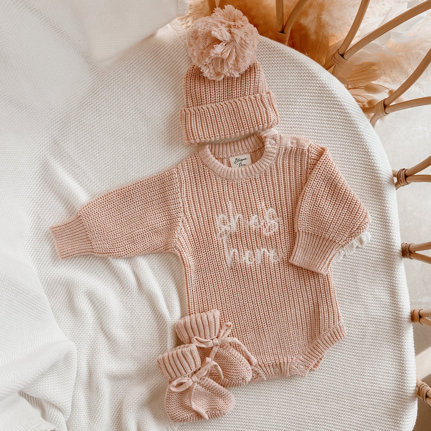 'She's Here' Pink Lemonade Long Sleeve Knit Romper