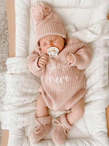 'She's Here' Pink Lemonade Long Sleeve Knit Romper