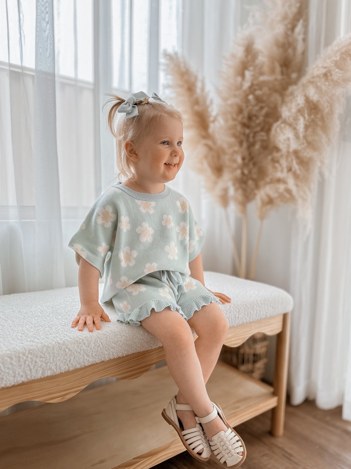 Blue Daisy Knit Set - Short Sleeve