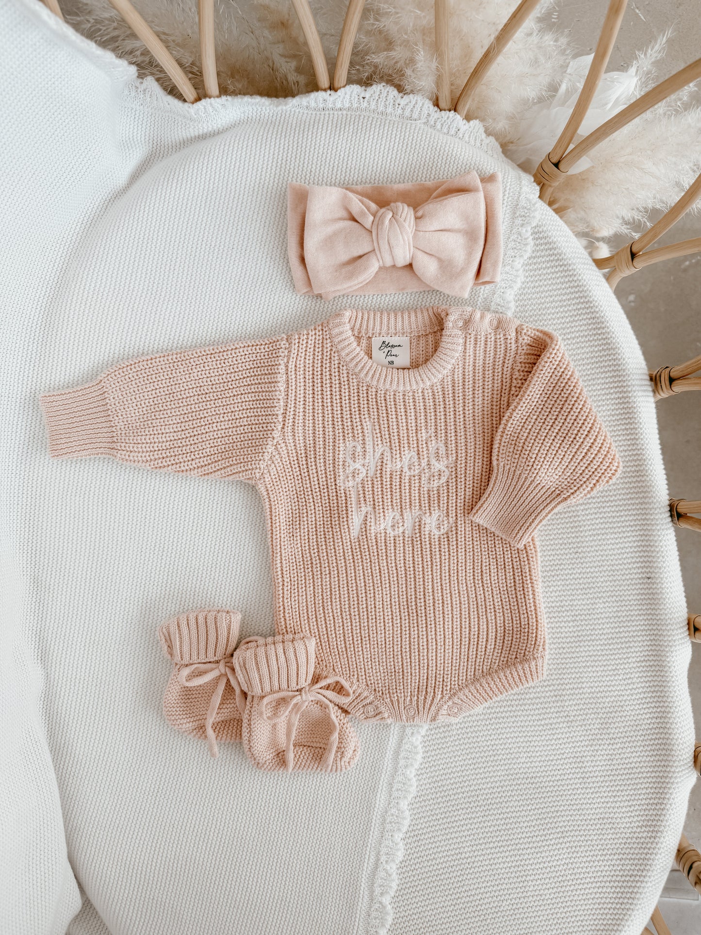 'She's Here' Pink Lemonade Long Sleeve Knit Romper