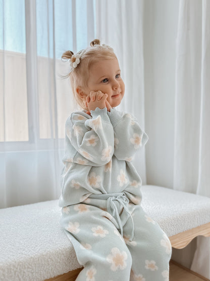 Blue Daisy Knit Set - Long Sleeve