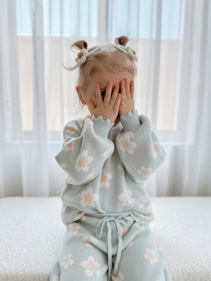 Blue Daisy Knit Set - Long Sleeve