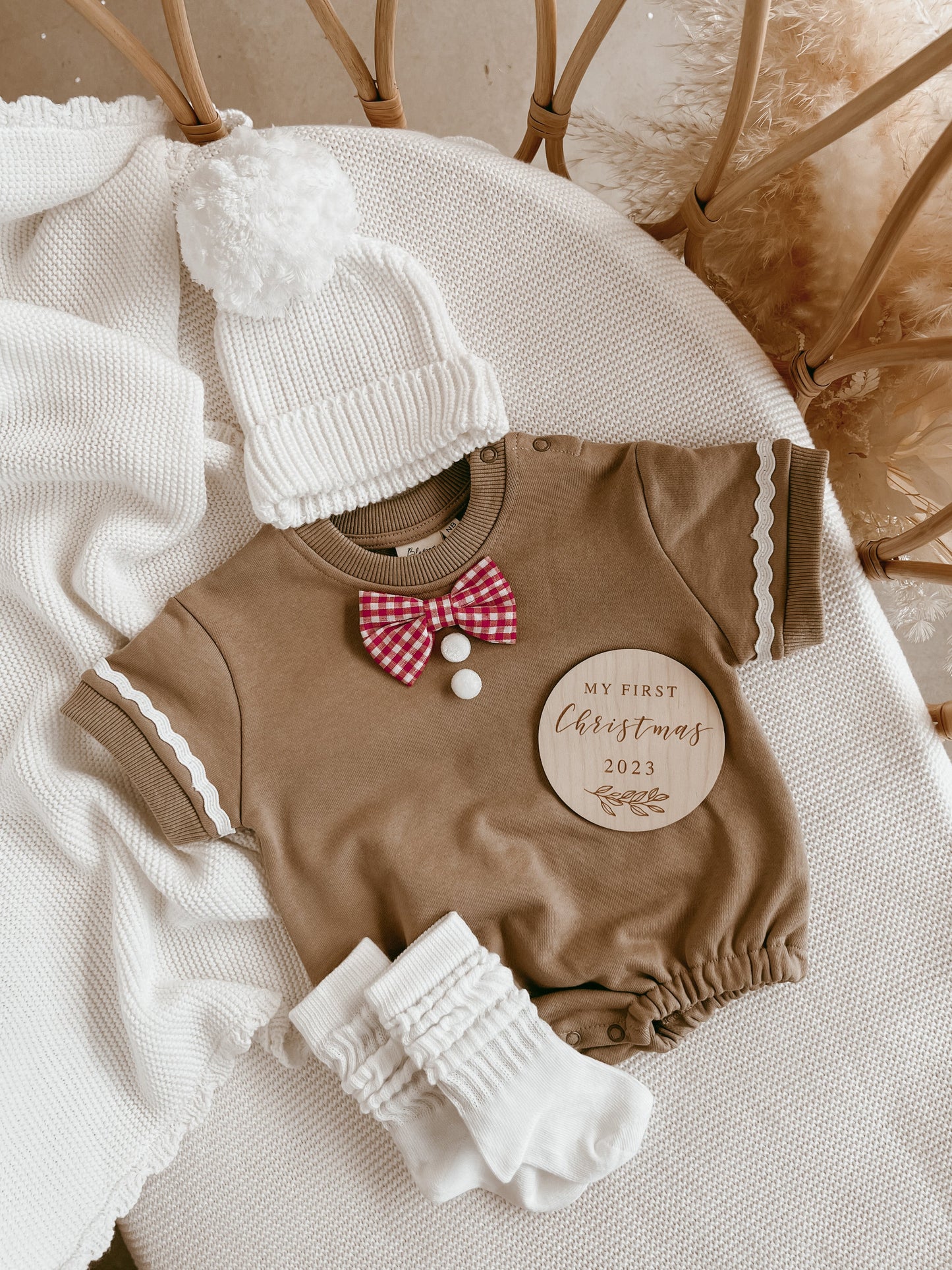 Gingerbread Short Sleeve Bubble Romper